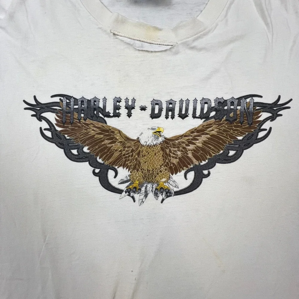 Harley Davidson T-Shirt Mens 2XL White Eagle Glendale CA Thrashed Biker Vintage